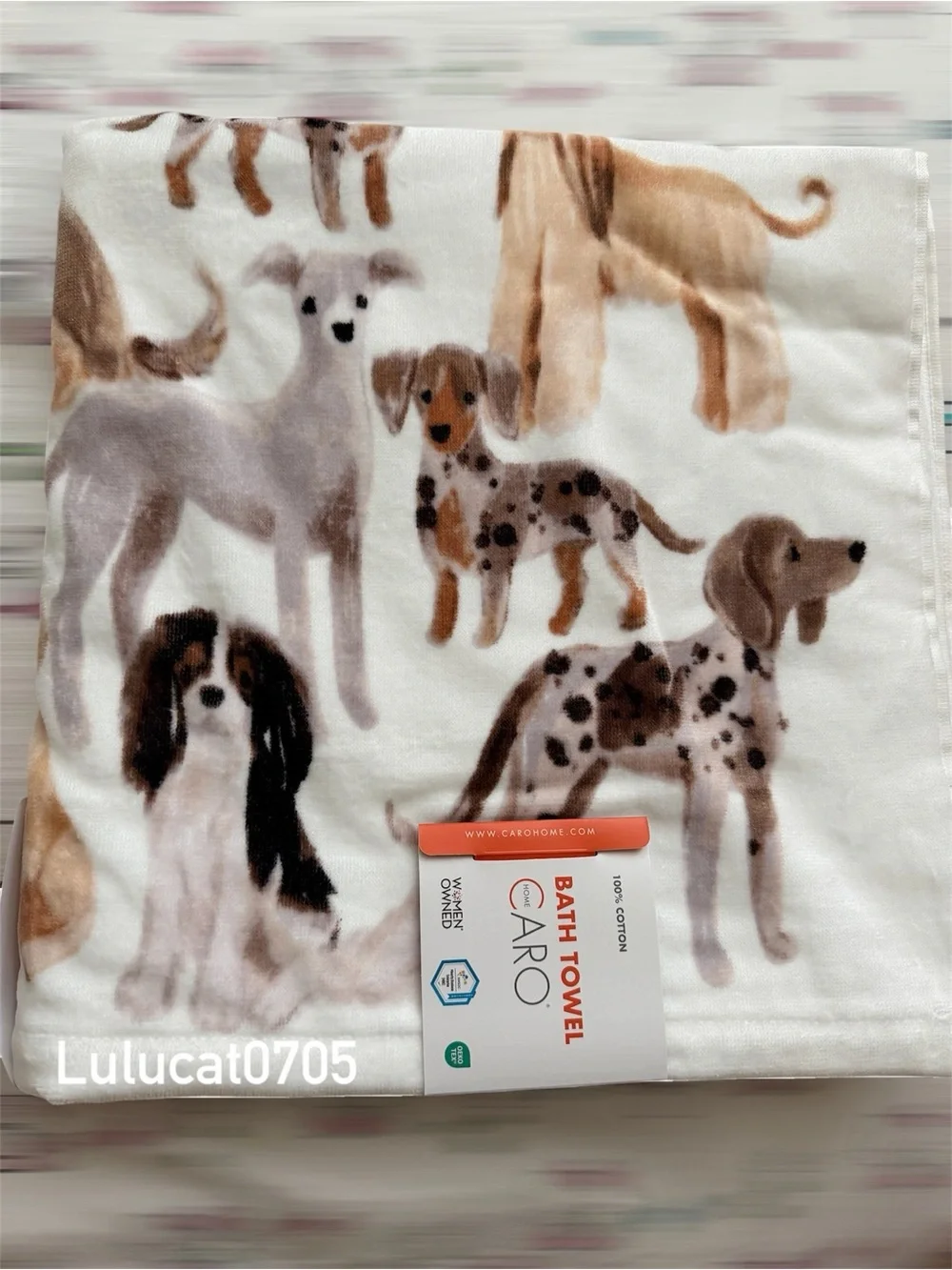 CARO Home  (1) Bath Towel 100% & (2) Hand Towels Cotton Dog Print NEW!